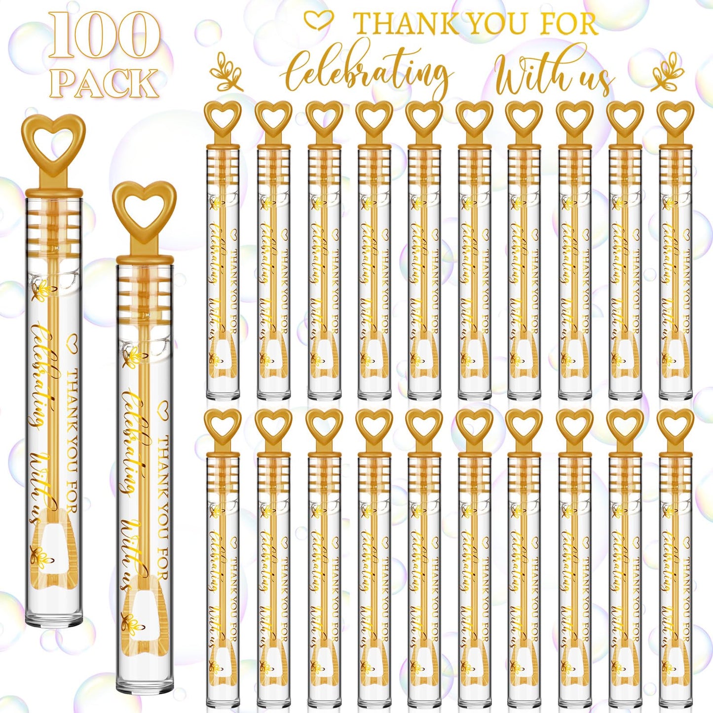 Shappy 100 Pcs Wedding Bubble Wands Bulk Mini Wedding Party Bubbles With Stickers For Bridal Shower Supplies Gifts (Wedding)