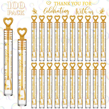 Shappy 100 Pcs Wedding Bubble Wands Bulk Mini Wedding Party Bubbles With Stickers For Bridal Shower Supplies Gifts (Wedding)