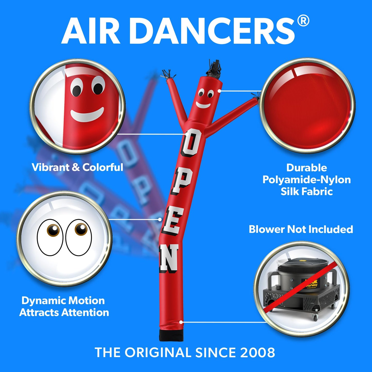 LookOurWay Air Dancers Inflatable Tube Man Attachment - 20 Feet Tall Wacky Waving Inflatable Dancing Tube Guy for Business Promotion (Blower Not Included) - Open Red