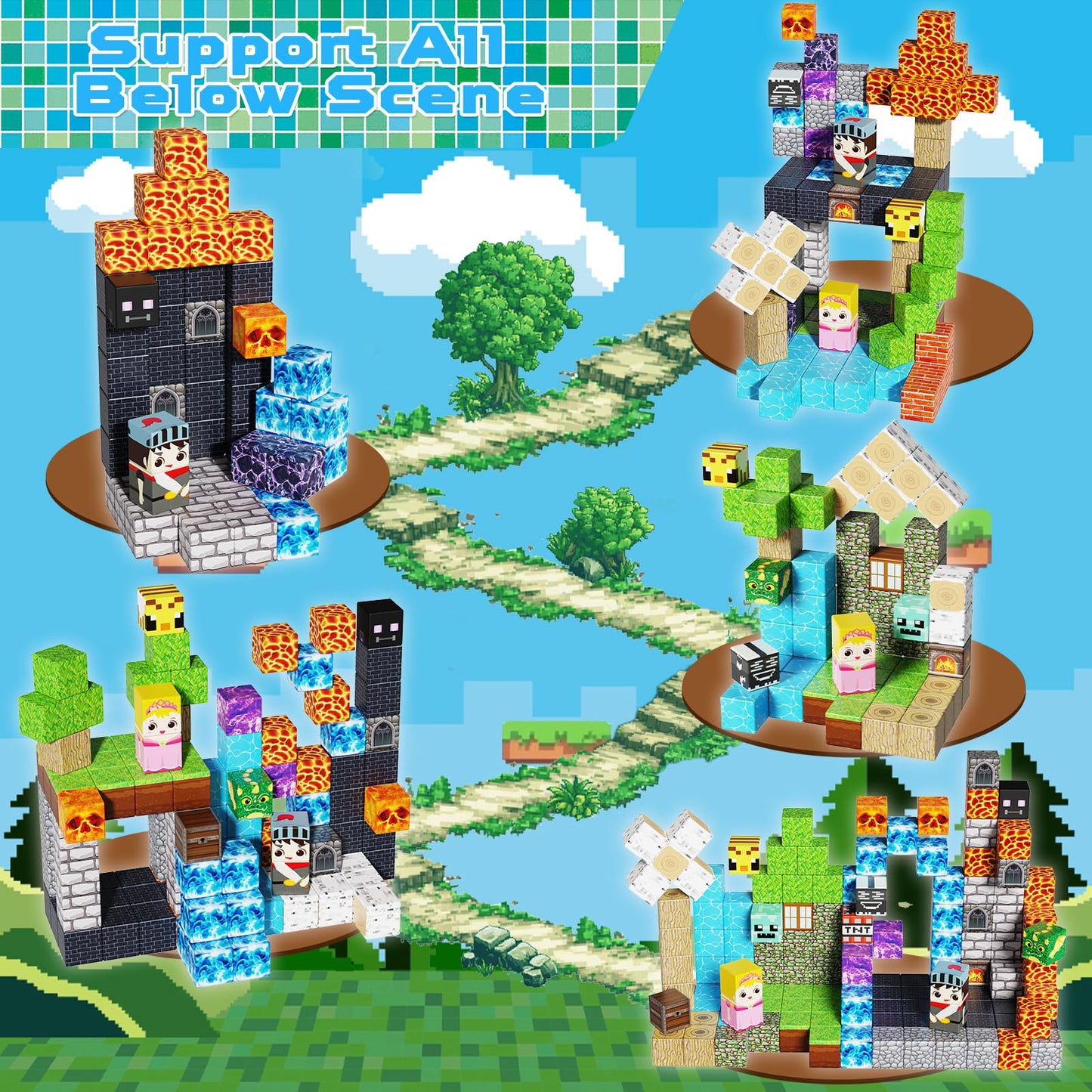 Magnetic Building Blocks - 150Pcs Magnet Block Cubes Dark Hell Forest Castle, Stem Toy Building Sets For Kids Age 3+, Montessori