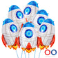 6 Pcs Rocket Balloons For Kids,Blue Rocket Foil Balloons,Outer Space Balloons,Flying Mylar Foil Balloons Space Decorations For K