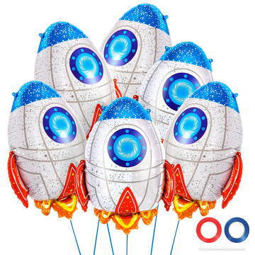 6 Pcs Rocket Balloons For Kids,Blue Rocket Foil Balloons,Outer Space Balloons,Flying Mylar Foil Balloons Space Decorations For K