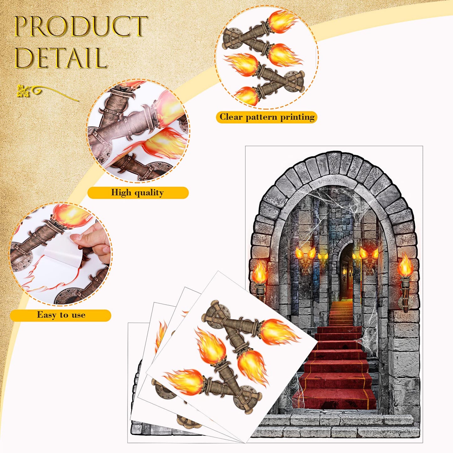 Tallew 13 Pcs Medieval Party Decorations, 2 Pcs Brick Stone Tablecloths,1 Castle Entrance Door, 2 Pcs Window Stickers 8 Pcs Torc