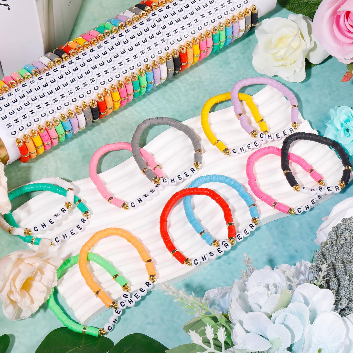 Luyi 96 Pcs Cheer Bracelets For Team Cheer Gifts Cheerleader Gifts Set For Cheer Stuff Women Preppy Heishi Beaded Friendship Y2K