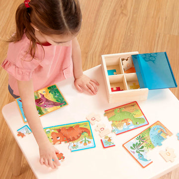 B. Toys- Pack O' Puzzles 3-Pack - Pets, Dinos & Trucks- Wooden Puzzle Box Set – 3 Puzzle Boxes, 12 Puzzles – 4 Dinos, 4 Pets, 4 Trucks – 12-Piece Jigsaw Puzzles For Kids – 3 Years +