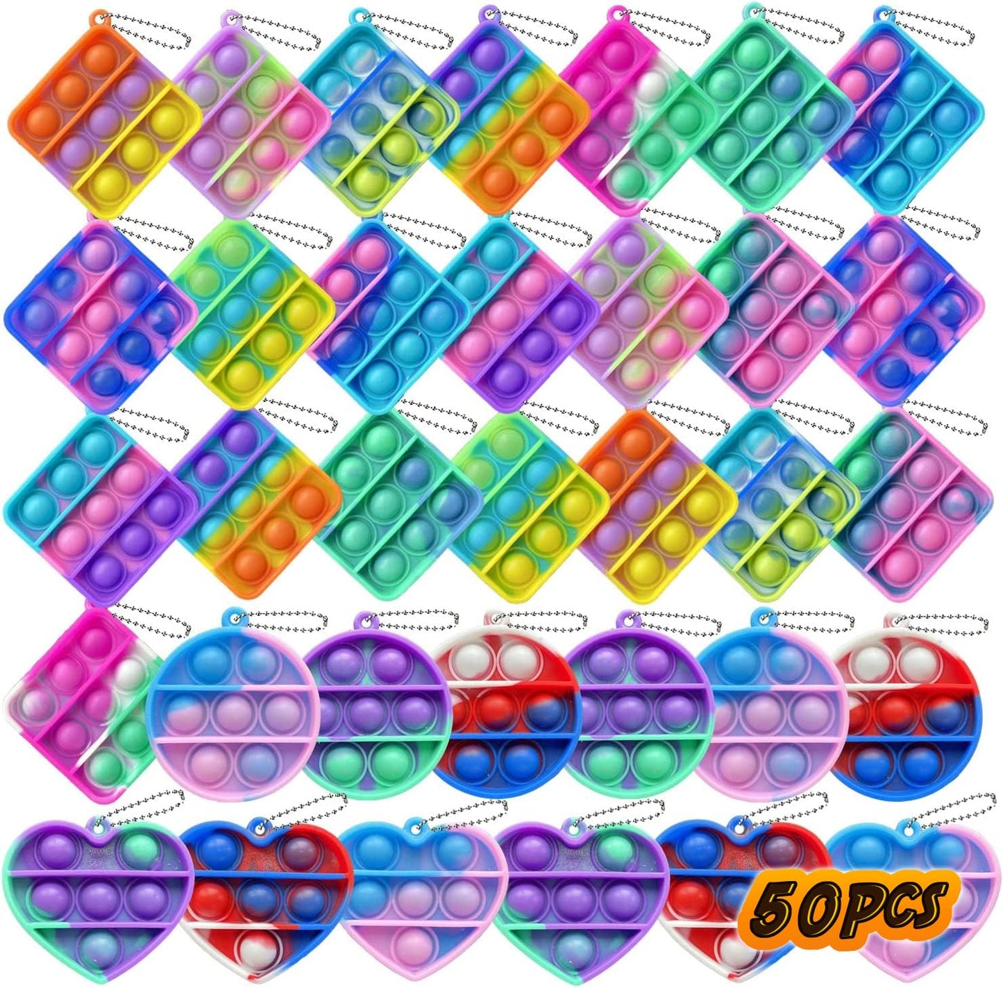 200 pcs Random Color Mini Squeeze Pop Bubble Fidget Sensory Toys  Mini Keychain Wrap Small Relieve Anxiety Stress Toy  Pop Bulk Silicone Classroom Prize for Kids mature-themed Party Gift