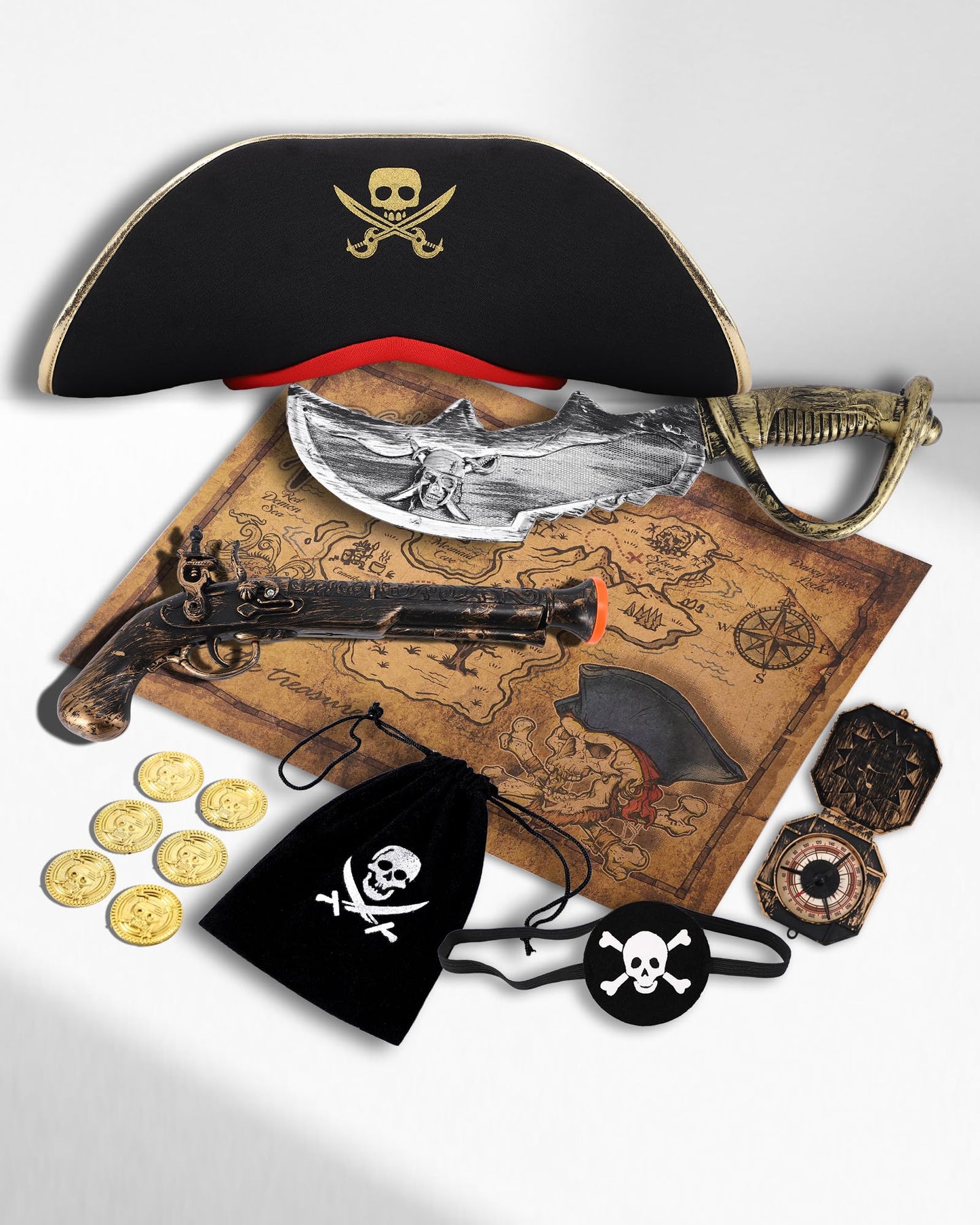 PARTTELY Pirate Costume Set for Boys  Kids Pirate Costume Set for Toddler Halloween Dress Up  Themed Party (8-10Y) Red