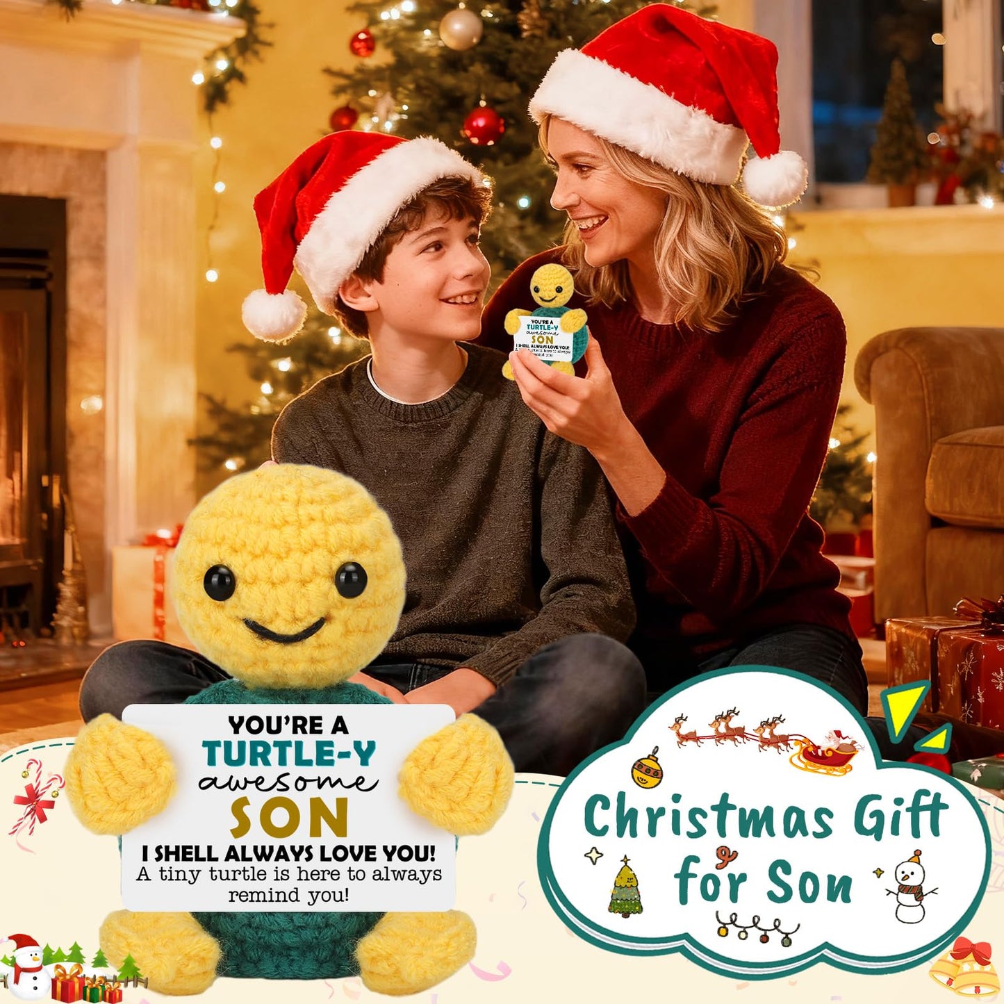 Christmas Son Gifts from Mom Dad  Stocking Stuffers Birthday Gifts for Son Teens mature-themed Kids  Best Step Bonus Son in Law Ever Gift Present  Funny Small Cute Handmade Positive Animals Crochet Turtle