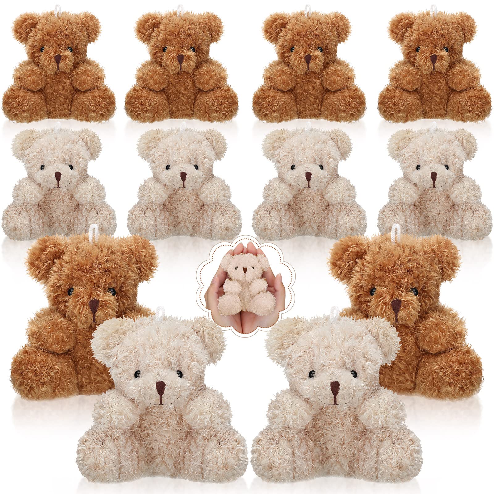 Sotiff 12 Pcs Valentine‘S Day Mini Bear Plush Stuffed 4 Inch Small Fuzzy Bear Bulk Animal Doll Keychains For Baby Shower Birthday Party Favor Classroom Exchange Gifts(Brown, Apricot)