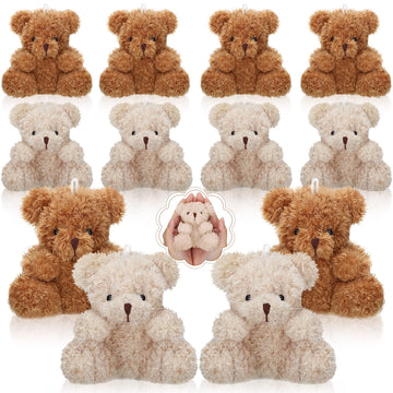 Sotiff 12 Pcs Valentine‘S Day Mini Bear Plush Stuffed 4 Inch Small Fuzzy Bear Bulk Animal Doll Keychains For Baby Shower Birthday Party Favor Classroom Exchange Gifts(Brown, Apricot)