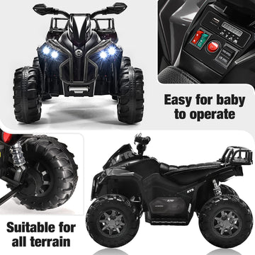Soar Four Wheeler For Kids - Electirc Toddler 4 Wheeler For Kids 3-6, Ride On Atv 12V Battery Powered, Kids Quad With Led Lights, Music, High Low Speed, Usb/Tf, Treaded Tires, Black