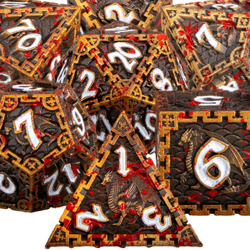 ARUOHHA 7PCS DND Metal Dice Set Antique Gold Blood Polyhedral Dice Set with Gift Box, Large D&D Dice for Dungeons and Dragons RP