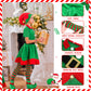 Shinymoon 7 Pcs Christmas Elf Costume Set Velvet Dress Ears Hat Shoes Bell Bracelet Xmas Outfit For Girl Cosplay Party (Small)
