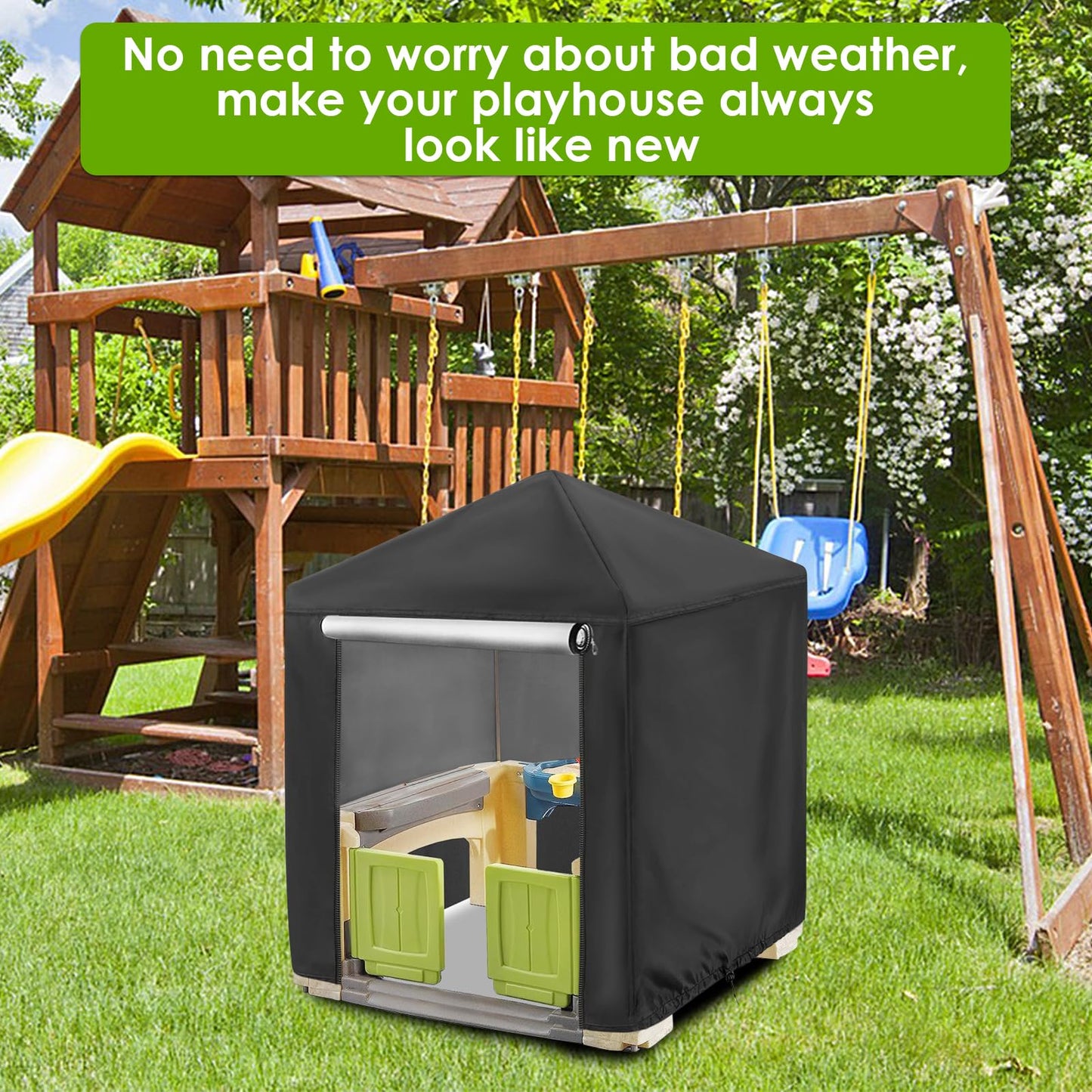 Andacar Outdoor Playhouse Cover For Step2 Playhouse,Waterproof Kids Playhouse Cover Dustproof Play Houses Covers For Kids Outsid