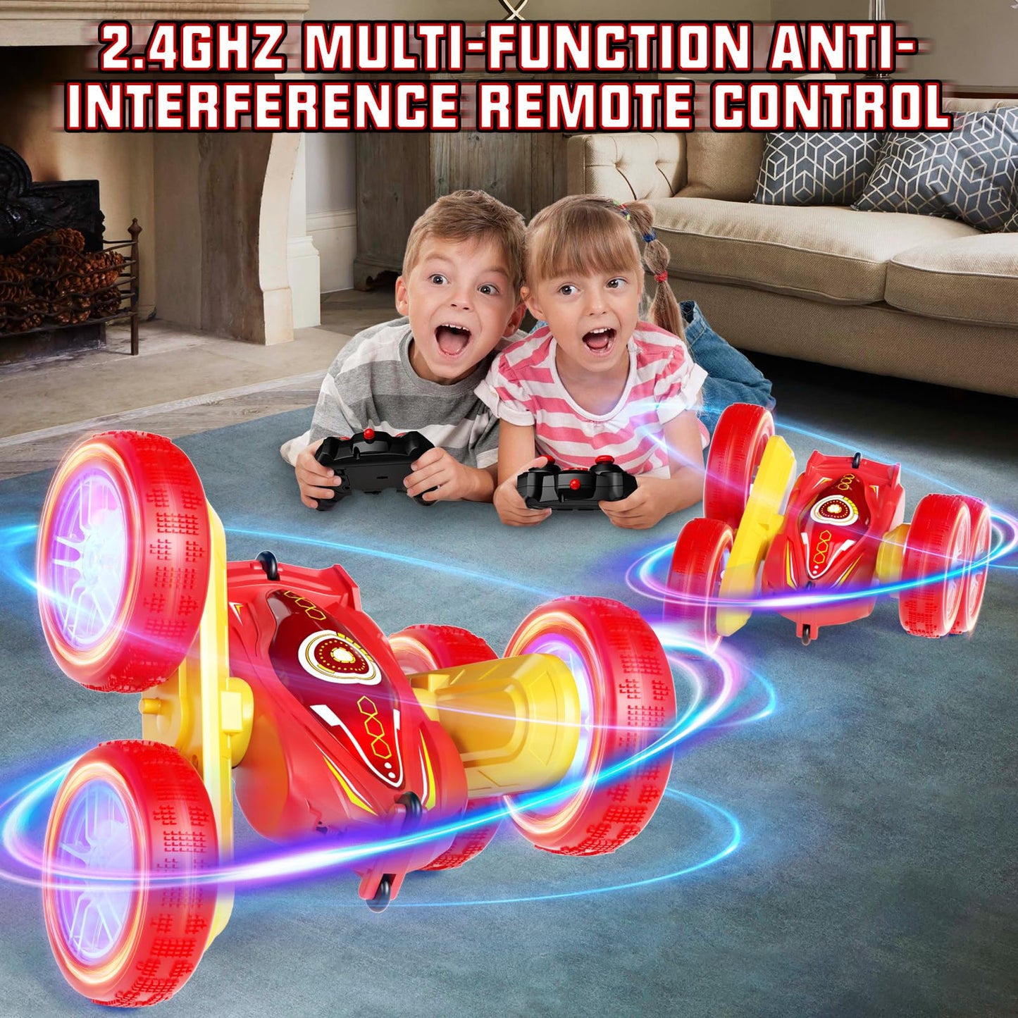RC Stunt Cars, Gesture Sensor Remote Control Car, 4WD Remote Control Monster Trucks, 2.4Ghz RC Rock Crawler with Headlights Whee