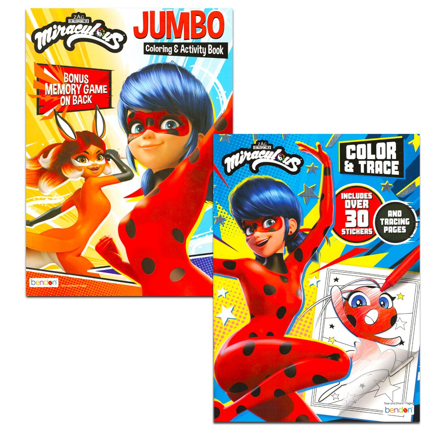 Miraculous Ladybug Activity Set - 5 Piece Bundle with Coloring Books, Stickers & More - Multicolor/Paper