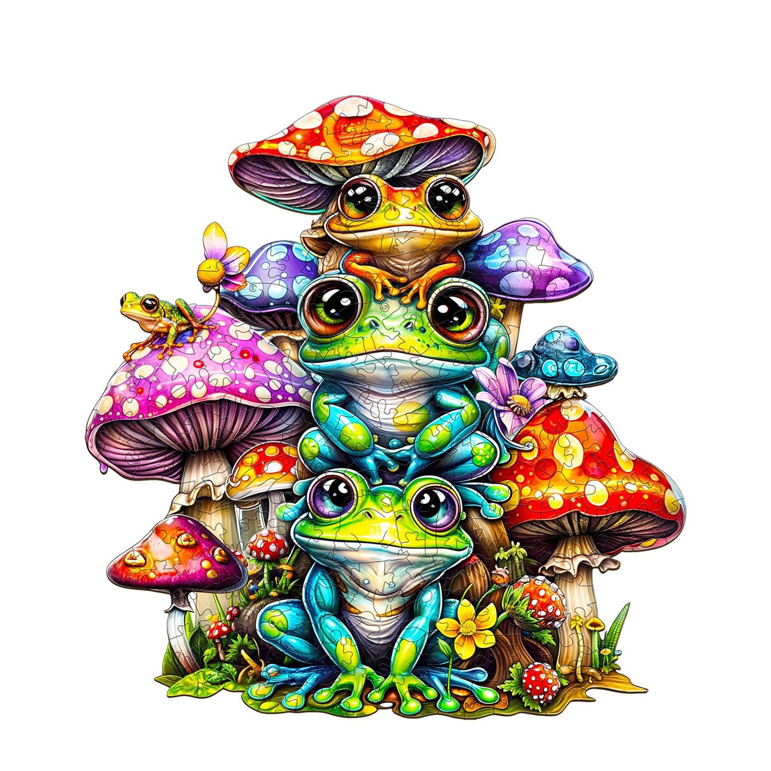 Jigfoxy Wooden Puzzle For Adults, Frog Family Wooden Jigsaw Puzzles For Adults, Unique Animal Shape Wood Cut Puzzles For Family Friend Puzzle Lovers(M-11.4 * 10.9In-190Pcs)