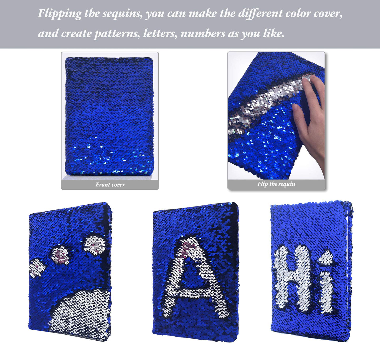 Ginmlyda Sequin Girls Journal For Kids, 8.5X5.5 Inches 160 Lined Pages Diary For Girls And Boys Reversible Flip Sequence Notebook For Teenage Pre School Writing Drawing Travel Gifts (Blue-Sliver)