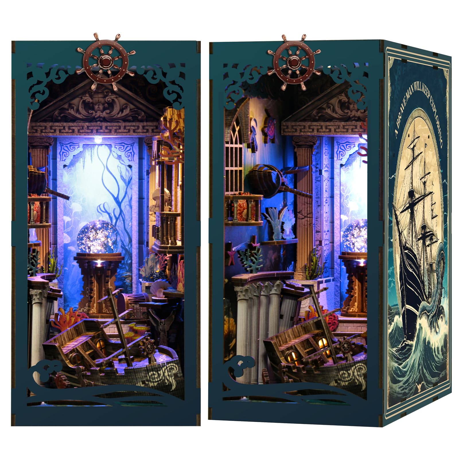 Book Nook Kits for mature-themeds - Ocean Mystery 3D Puzzle with LED | Pirate Shipwreck Diorama & Seashell Decor | Unique Gifts for Adventure Lovers (Blue)