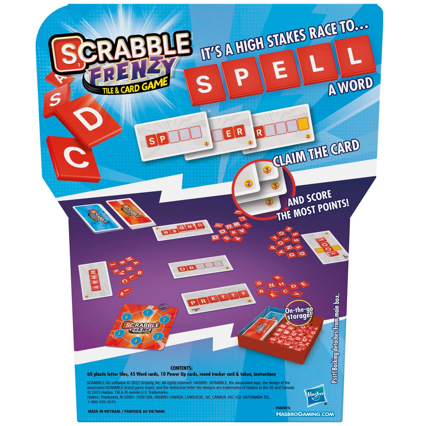 Scrabble Frenzy Tile and Card Game, Fast-Paced Scrabble Game for Family and Kids Ages 8 and Up, Easy to Learn Card Game for 2 to
