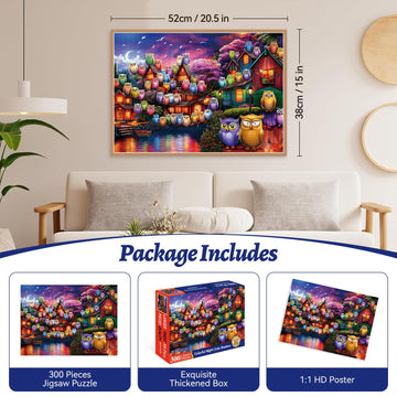 HQXXJW 300 Piece Puzzles for mature-themeds  300 Piece Puzzles for mature-themeds Large Piece  Moonlit Night Owl Village Jigsaw Puzzle  Funny Gift for mature-themed Kids Senior Challenging Family Games Toy  20.5 X 15 in