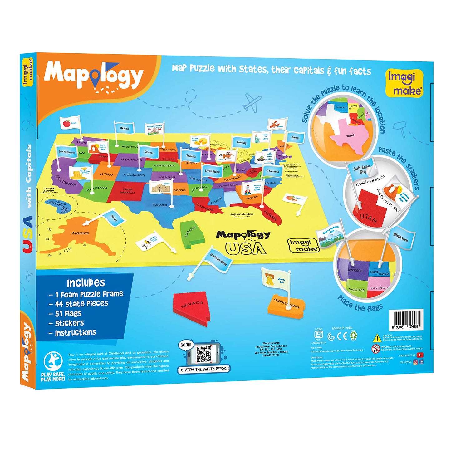 Imagimake Mapology USA Map with Capitals | Educational Jigsaw Puzzle for Kids Ages 5-10 | Geography Learning Toy | Easter Gift