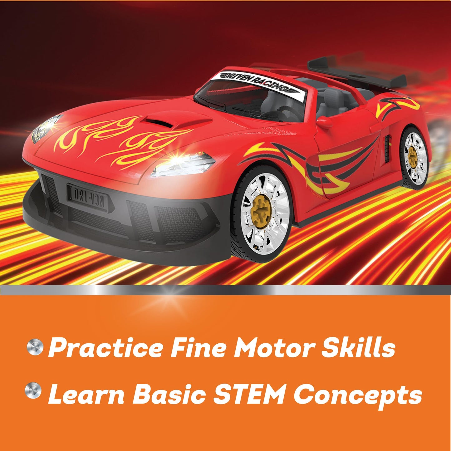 Driven by Battat Take-Apart Sports Car Playset, 34pc Red STEM Toy, Medium Size, Model WH1139Z, with Mini Tool, Lights & Sounds