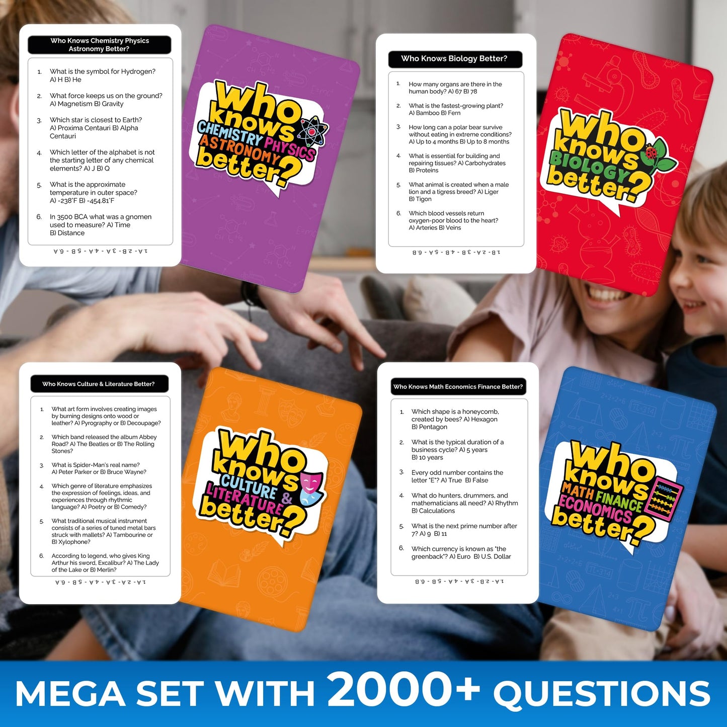 QUOKKA Board Games for Kids 8-12 and Family - Set of 4 Who Knows It Better? - 2000+ Questions Across Biology, Culture, STEM and