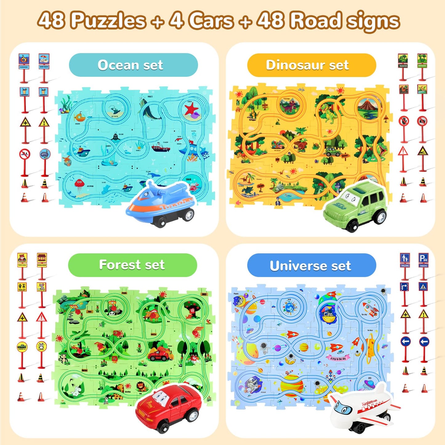 Yooyid Puzzle Racer Kids Car Track Set, Kids Toys Boys 3-5, Toys For 2 3 4 5 6 Year Old Boys, Toys For Ages 2-4, Montessori Toys