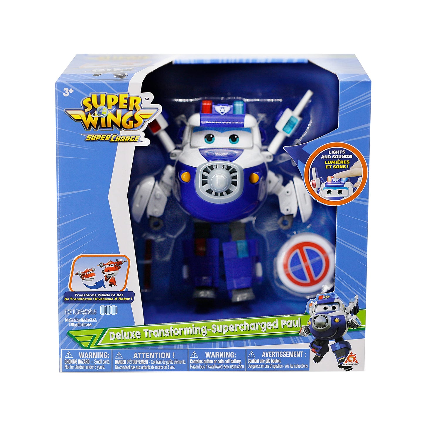 Super Wings - 6'' Deluxe Transforming Supercharged Paul Airplane Toys Action Figure | Plane To Robot | Toy Plane Vehicle Gift For Preschool Kids 3 4 5 Year Old Boys Girls | Light And Sound Effects , Blue