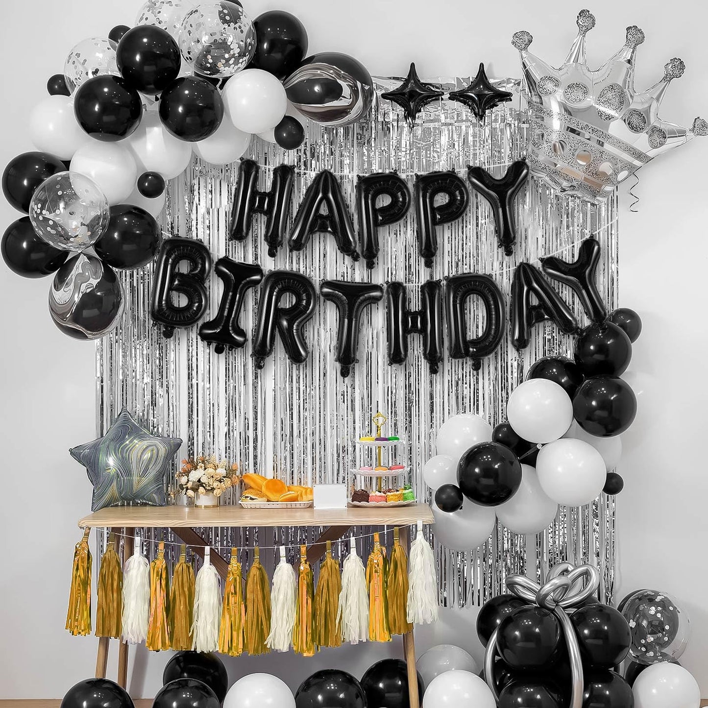 Black Happy Birthday Balloons Banner 16 Inch, Foil Balloons Personalized Name Letters Balloons Sign Birthday Party Decorations F