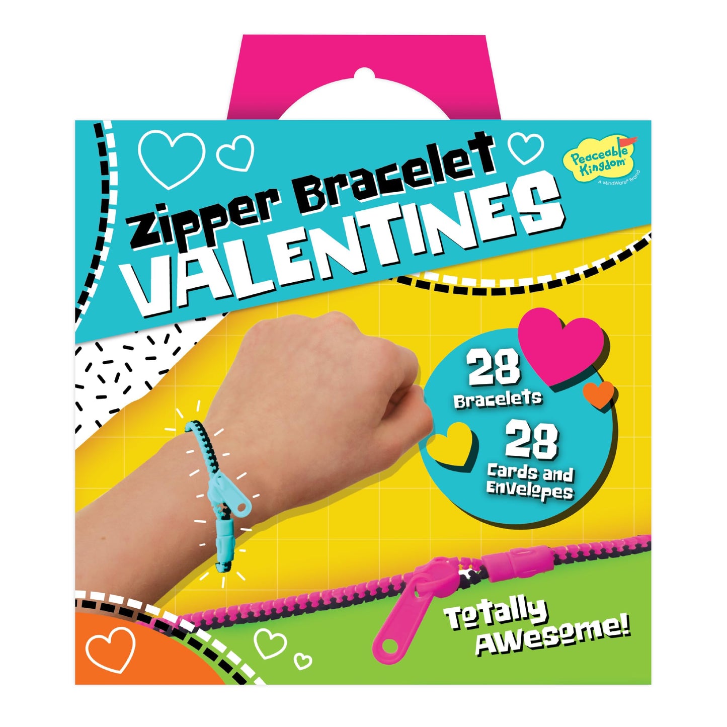Peaceable Kingdom Valentines Cards for Kids Classroom, Set of 28 Valentines Day Gifts - Zipper Friendship Bracelets