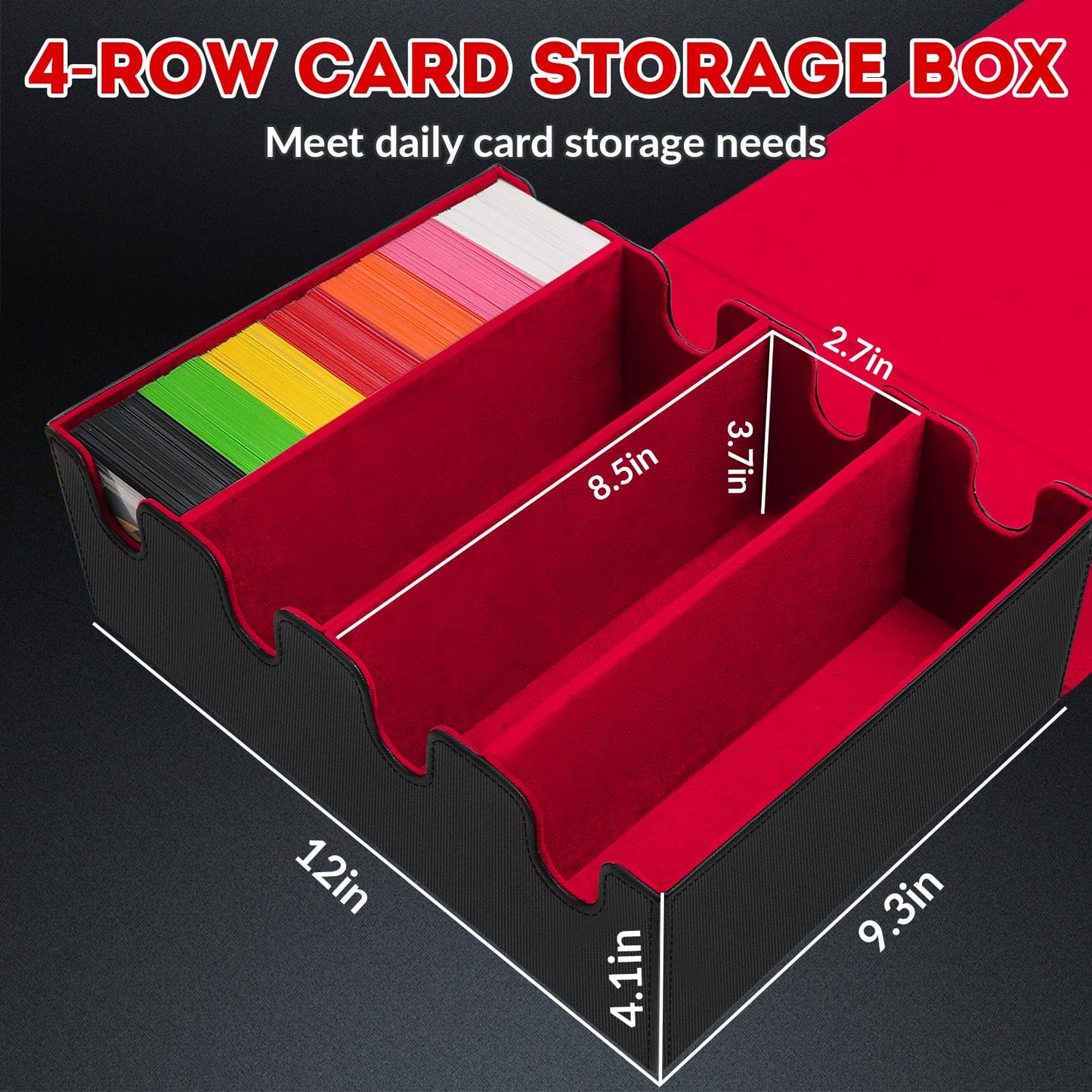 Qlouni PU Leather Card Storage Box - 2800 Card Deck Case with Magnetic Closure, 10 Dividers & 4 Stoppers, Suitable for MTG, YuGi