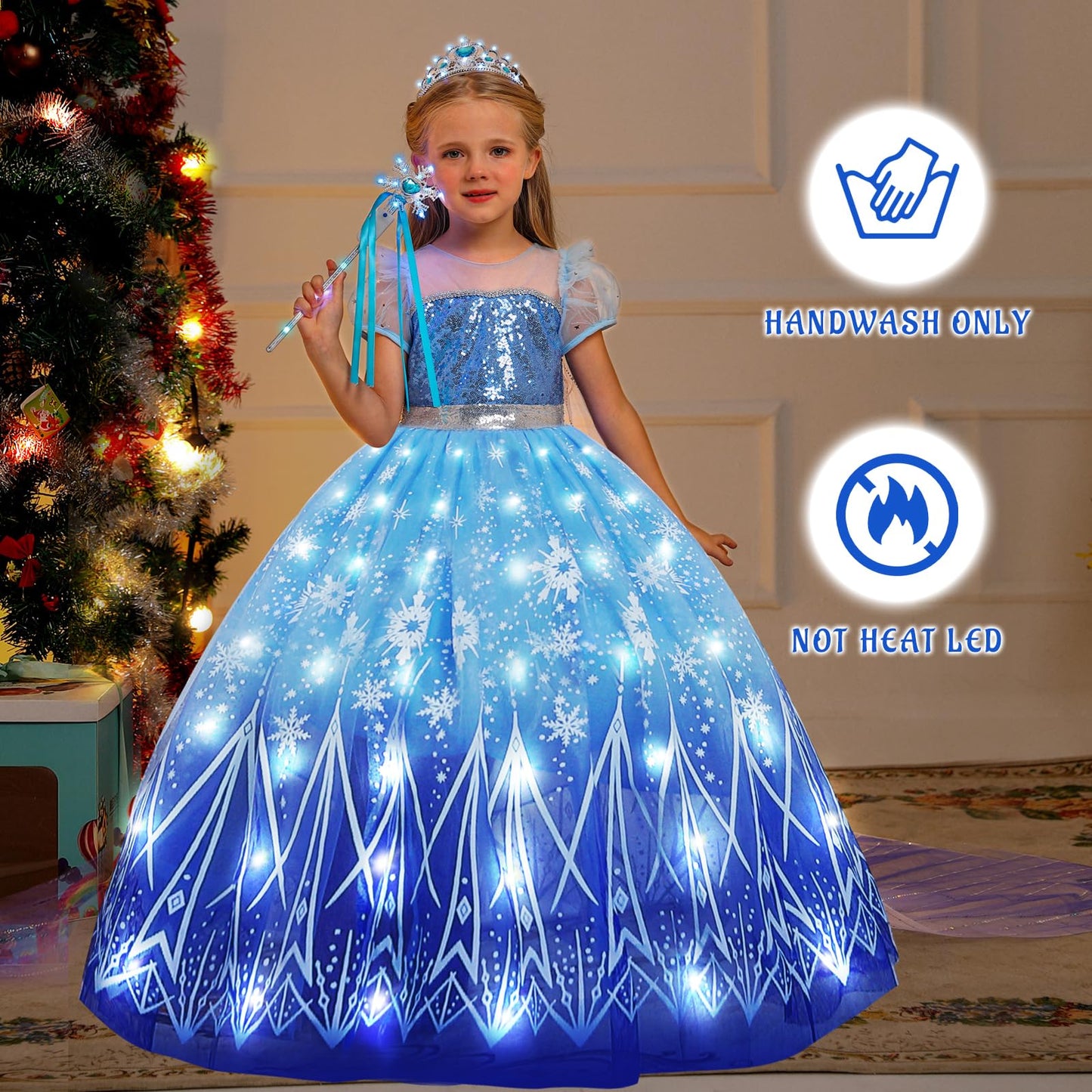 Ciyti Light Up Girls Halloween Costume Snow Princess Dress Ice Christmas Costumes Toddler Kids Costume With Accessories, Blue