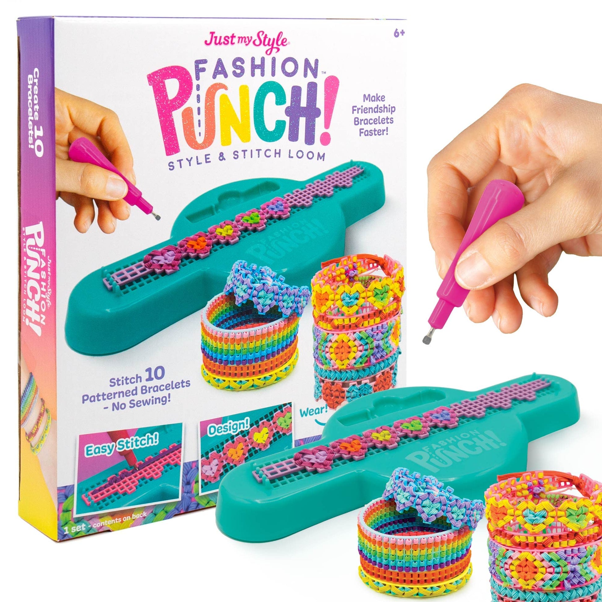 Just My Style Fashion Punch Style & Stitch Loom, Friendship Bracelet Kit, Jewelry Making Activity, Great for Birthday Parties, S