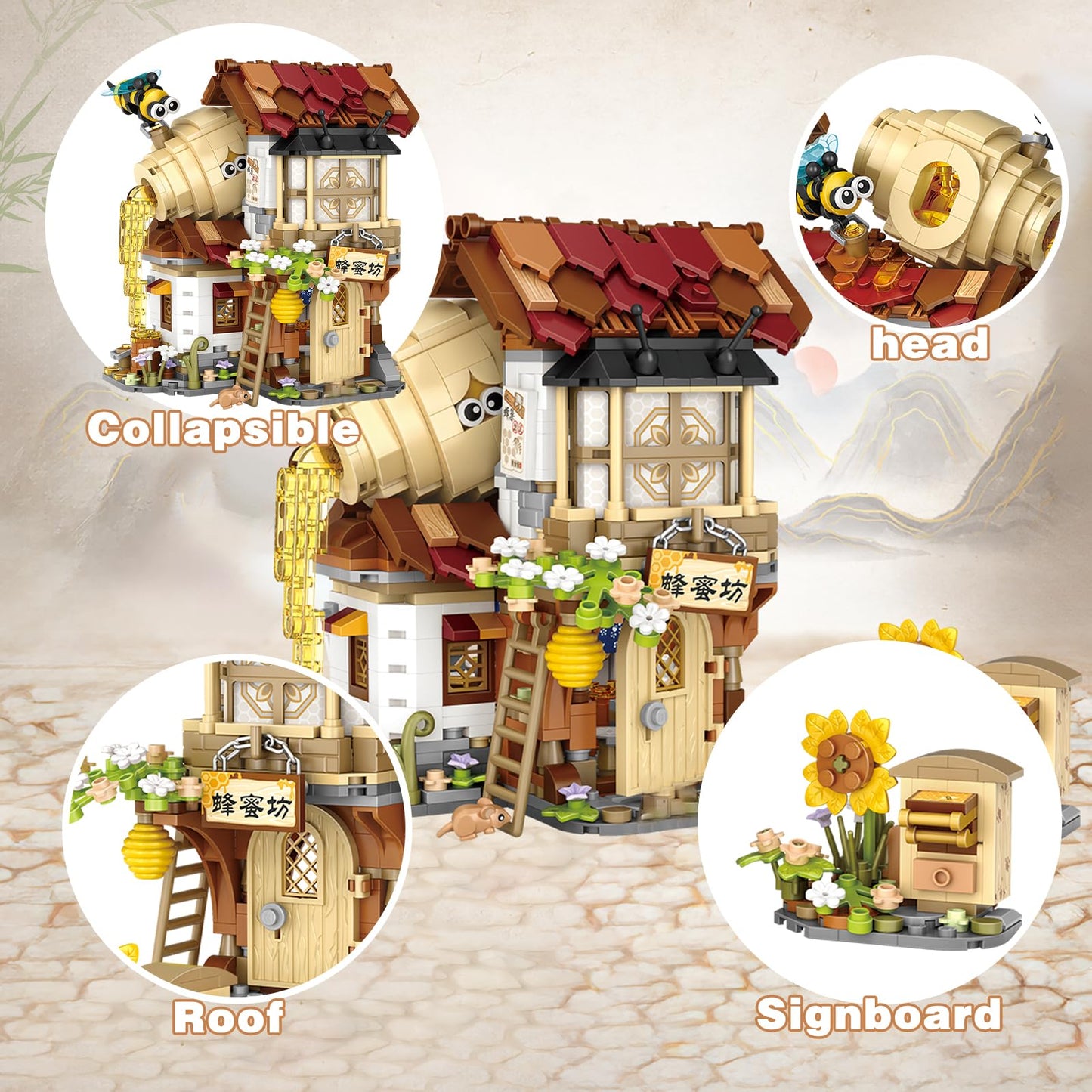 Yoxindax Honey Bee Workshop Mini Building Set, Creative Diy Simulation Building Toys, 1242Pcs Mini Building Honey Bee Workshop S