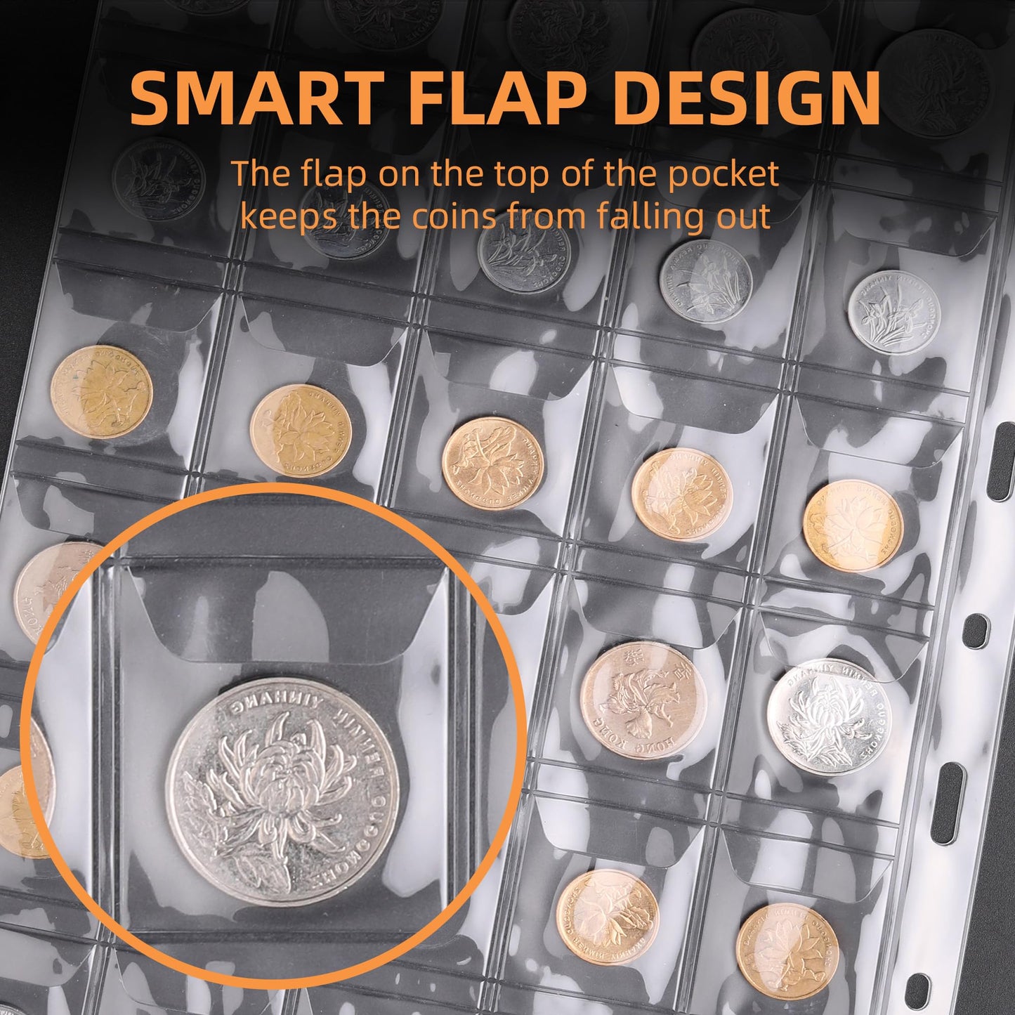 Coin Collection Book Holder For Collectors, 300 Pockets Fireproof Coins Collecting Album & 36 Sleeves Money Storage Case For Coi
