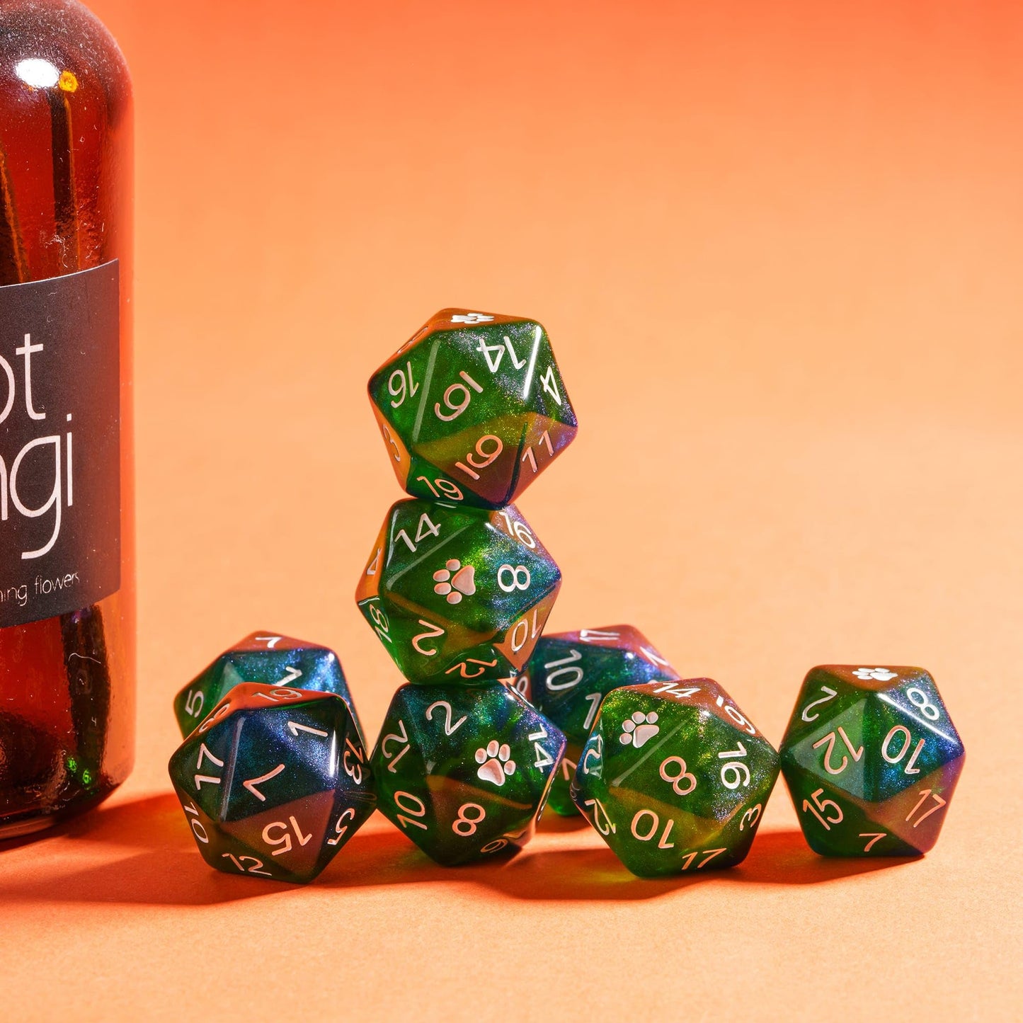 HDdais 10 Pack Glitter D20 Dice, Set of 10, 20 Sided Dice Blue Mixed Green Nebula D20 Polyhedral Dice for DND RPG MTG Tabletop G