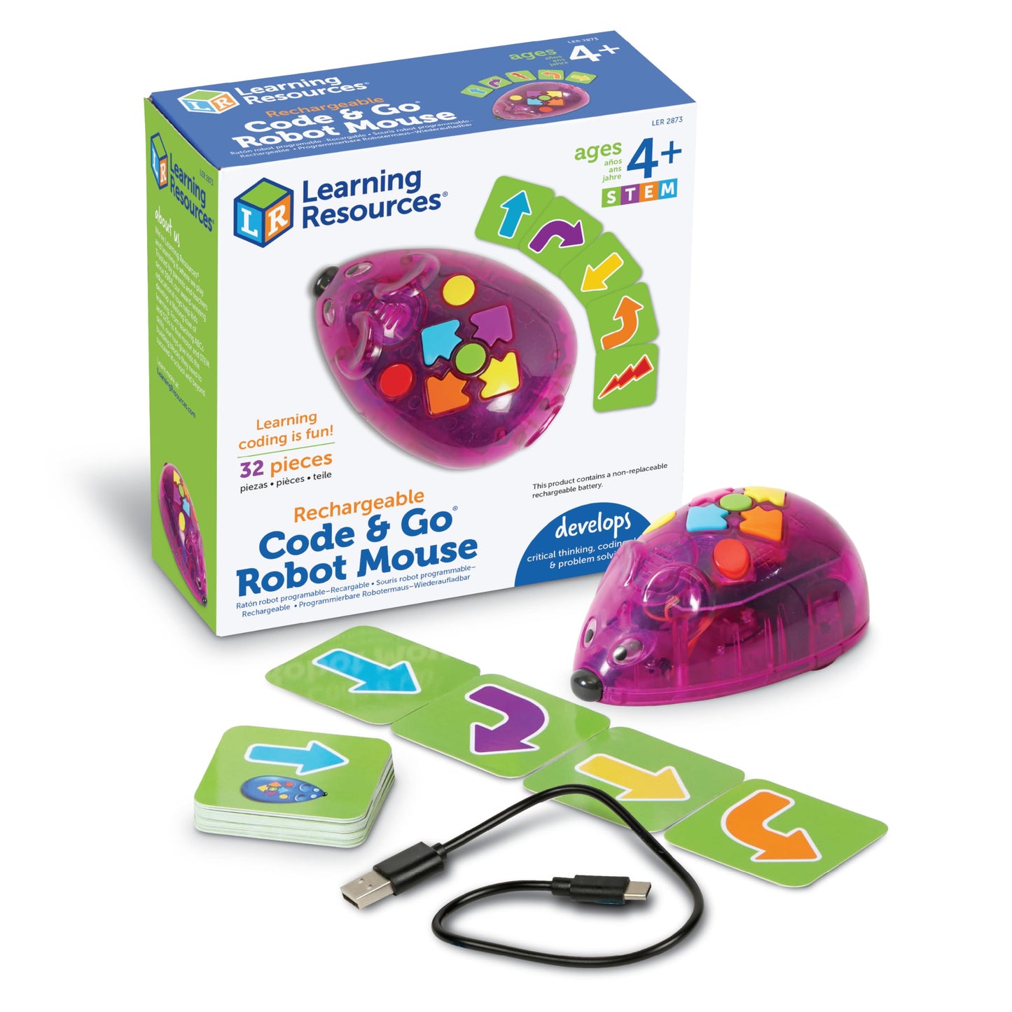 Learning Resources Rechargeable Code & Go Robot Mouse - Stem Toys For Kids, Coding Toys For Boys And Girls Ages 4+