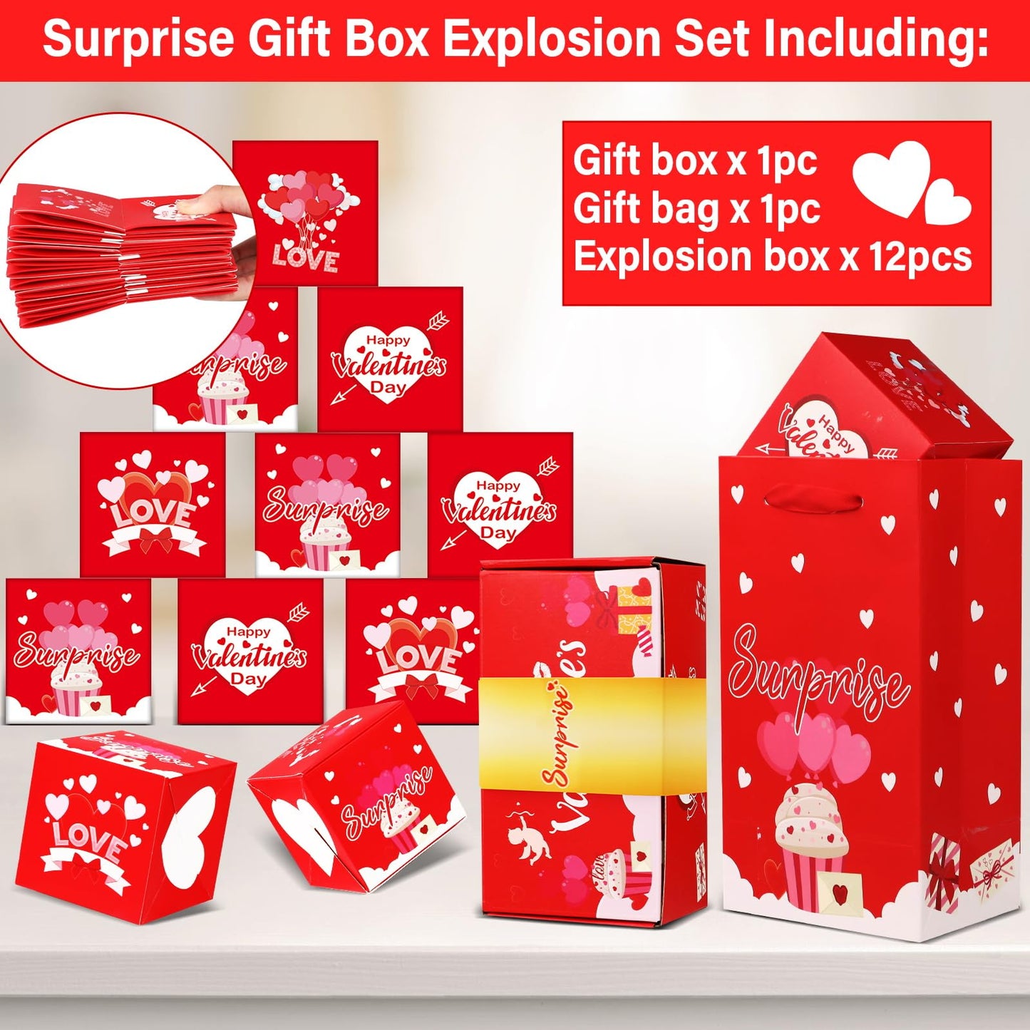 Jacyan Valentine'S Day Surprise Gift Box Explosion For Money, Exploding Money Gift Box For Cash Pop Up Money Explosion Box Valen