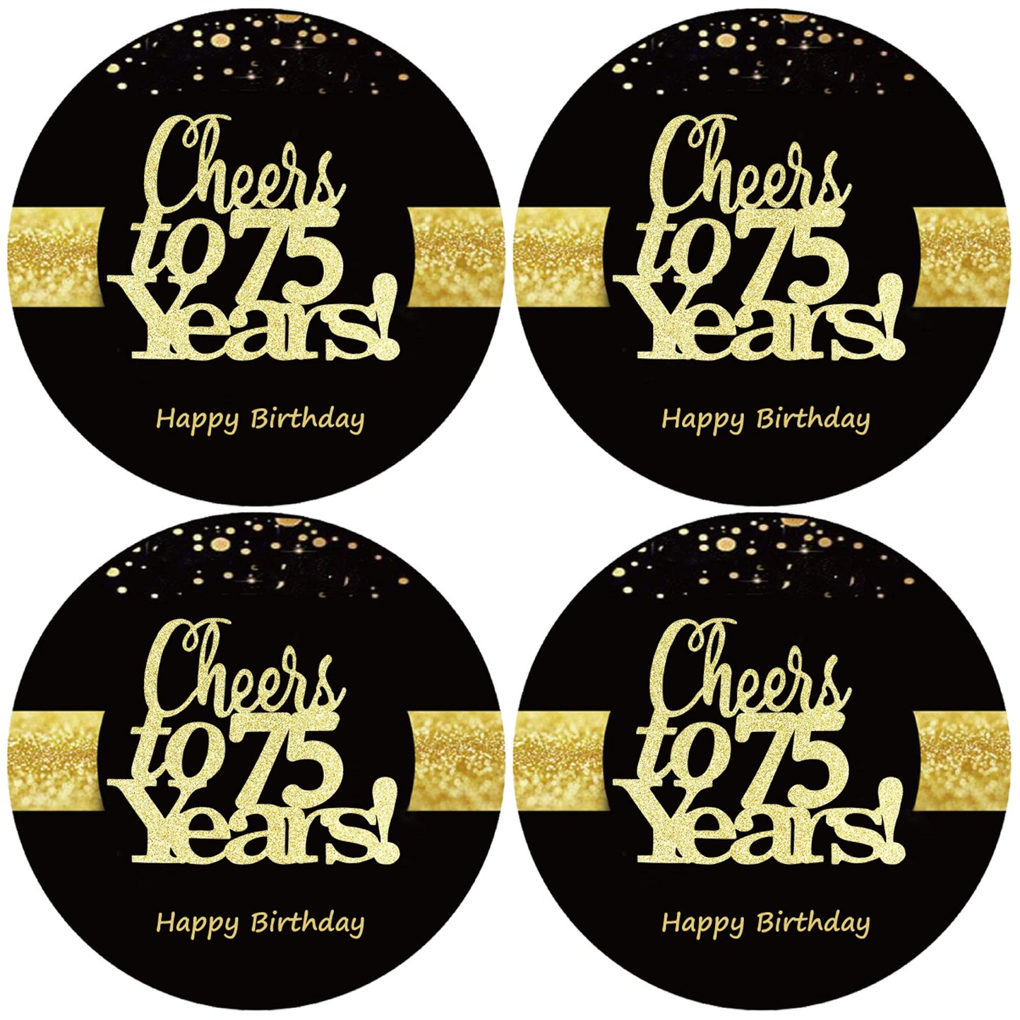 Sumerk 48 Pcs Cheers To 75 Stickers Large Bottle Stickers 75Th Birthday Stickers Card Seals 2 Inches Round Happy Birthday Party
