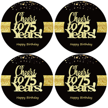 Sumerk 48 Pcs Cheers To 75 Stickers Large Bottle Stickers 75Th Birthday Stickers Card Seals 2 Inches Round Happy Birthday Party