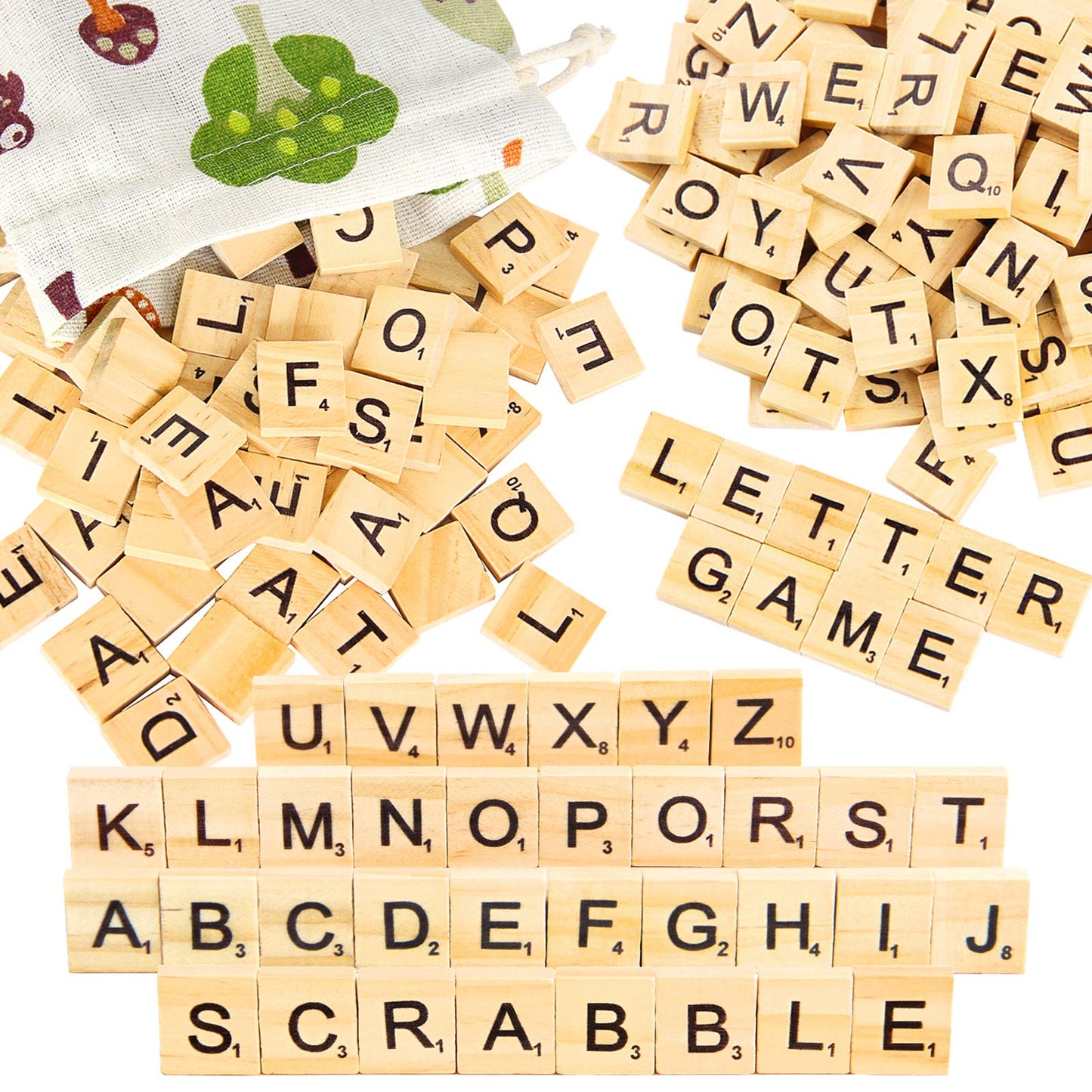 PINOWU 200pcs Wooden Letter Tiles for Scrabble Crosdecorative replica blade Game Wood Scrabble Letters Replacement for DIY Craft Gift Decoration Scrapbooking and Making Alphabet Coaster