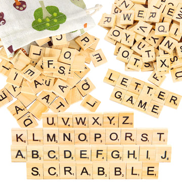 PINOWU 200pcs Wooden Letter Tiles for Scrabble Crosdecorative replica blade Game Wood Scrabble Letters Replacement for DIY Craft Gift Decoration Scrapbooking and Making Alphabet Coaster