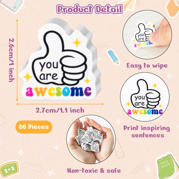 ANGOLIO 60Pcs Back to School Eraser You are Awesome Mini Inspirational Erasers Classroom Stationery for First Day of School Part