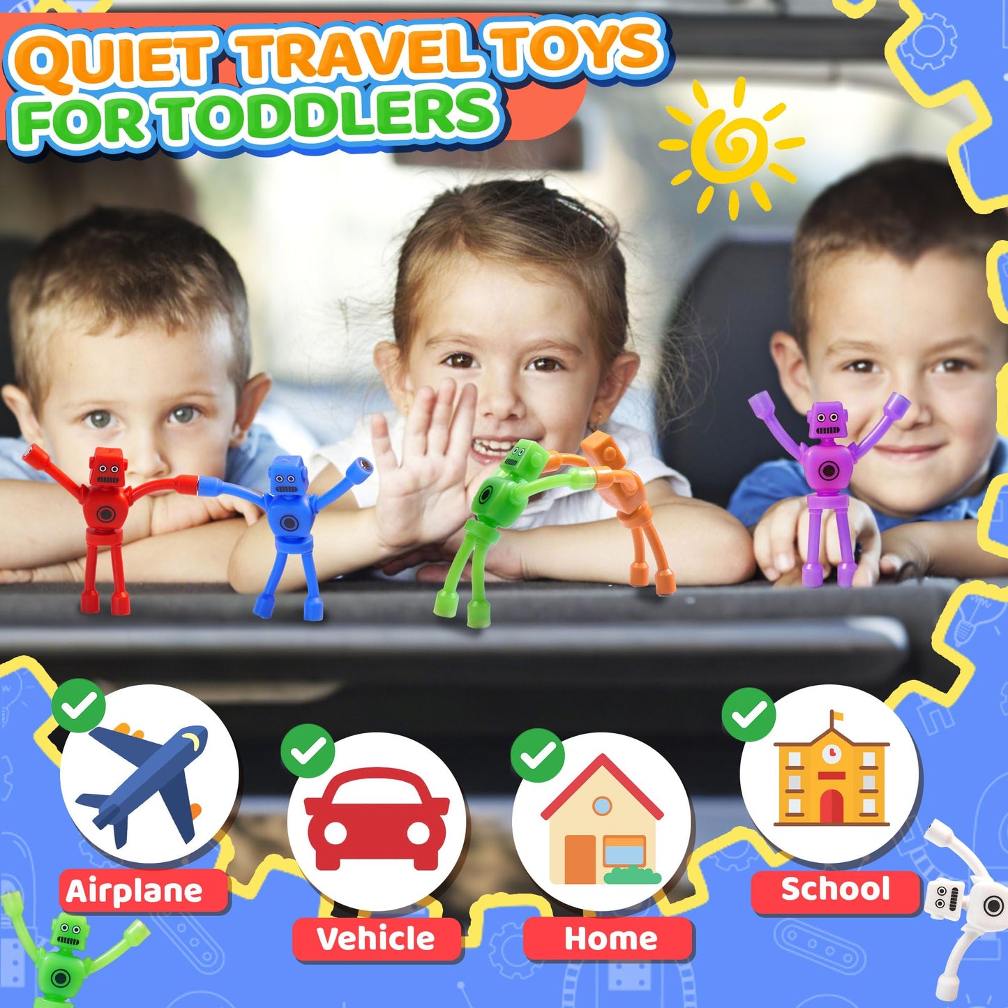 10Pcs Magnetic Robot Men Travel Toys for Toddlers Kid Boy Quiet Airplane Road Trip Travel Activities Essential Fridge Magnets Pe