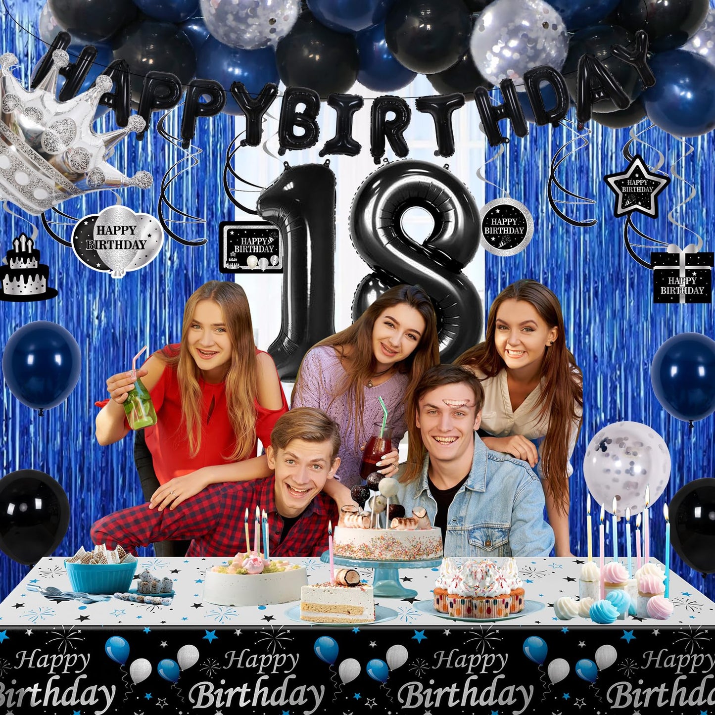 18Th Birthday Decorations For Boys, 73Pcs Blue Black Happy 18Th Birthday Decorations For Girls, 18 Years Old Birthday Balloons B