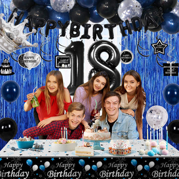 18Th Birthday Decorations For Boys, 73Pcs Blue Black Happy 18Th Birthday Decorations For Girls, 18 Years Old Birthday Balloons B