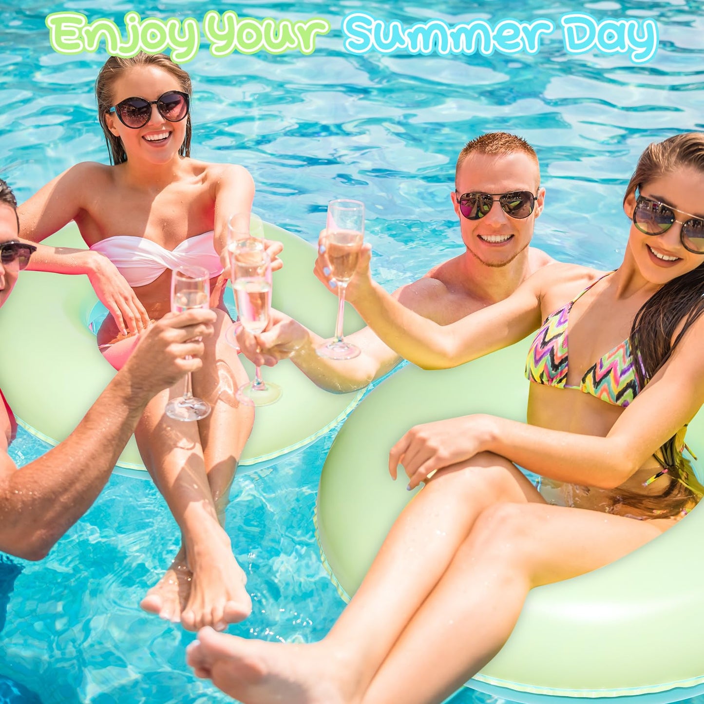 ShinyRelief 4 Pcs Inflatable Pastel Pool Floats 30'' Macaron Swim Inner Tube for Kids mature-themeds Swimming Rings Raft Floats Toys Summer Beach Swimming Pool Bachelorette Party Supplies(Yellow Blue)