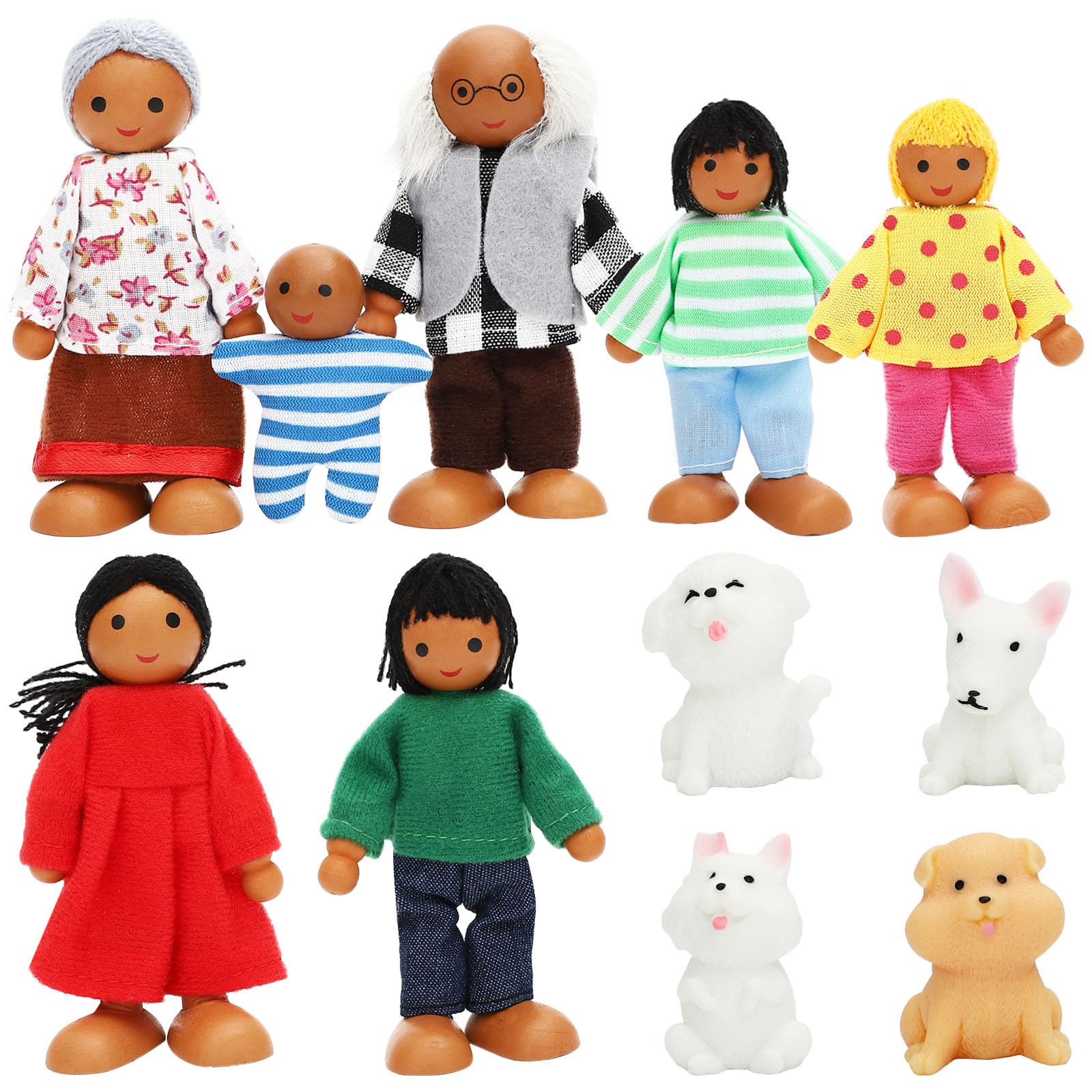 ONEST 11 Pieces Wooden Dollhouse Family Set Mini People Figures Sets Dollhouse Dolls Wooden Doll Family Pretend Play Figures Acc